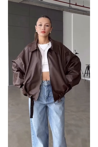 Prifaldi Pb Oversize Bomber Deri Ceket Kahverengı