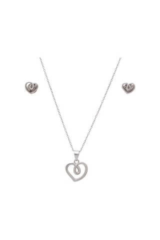 Kalp Model 925 Ayar Kolye Çivili Küpe Kadın 2'li Set Gümüş