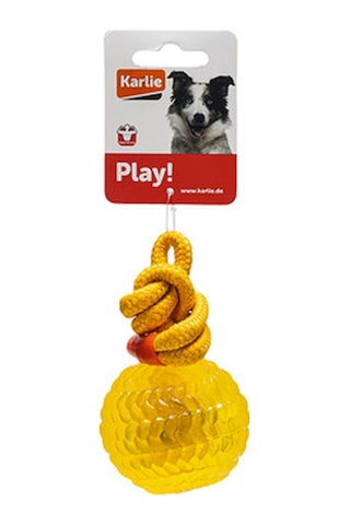 Karlıe İpli Plastik Top Köpek Oyuncağı Sarı 16cm