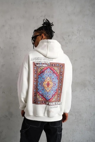 Vexor Erkek Kilim Desen Kapüşonlu Sweat- Beyaz