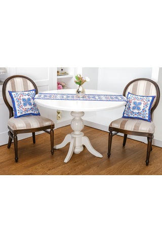 Finezza Çini Baskılı Kumaş Kreme Mavi Kırlent Kılıfı 45x45 cm İkili - 1436