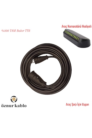 Öznur 3x2.5 Mm Araç Şarj Uzatma Kablosu - Tüm Araçlar Için Uyumlu -ttr Tambakır -numaratör Hediyeli 20 Metre