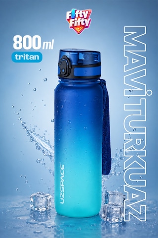 800 Ml Çift Renk Softtouch Tritan Su Matarası Mavi - Turkuaz