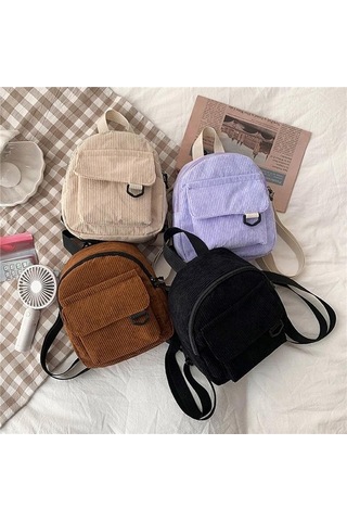 Ganzhoushop Sırt Sırt Seyahat Omuz Okul Moda Küçük Korduroy Kadın Hafif Günlük Çift Çantası Çantaları Çantaları Beige Basit Or Bej