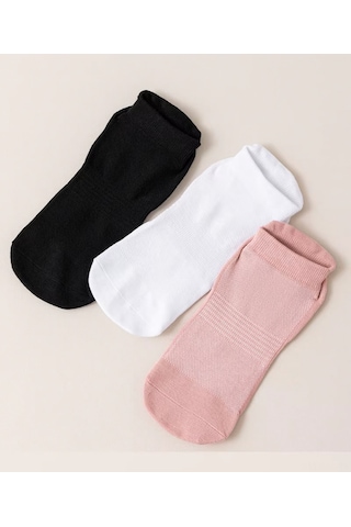 Springsun Kadınlar İçin Silikon Anti Kayma Spor Çorapları - Yoga, Pilates, Koşu İçin Nem Absorban Ağ Bölmeli Kısa Bilekli 12'li Set 34-40 Numara Siyah Siyah