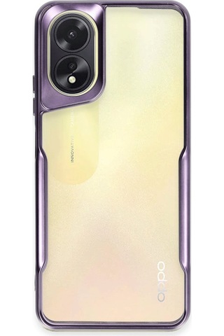 Oppo A38 Kılıf Metal Çerçeve Görünümlü Kırılmaz Boyi Kapak Derin Mor