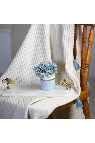 Akayev Mermer Beyaz 30X15 CM Altın Ginkgo Sunum Tabağı