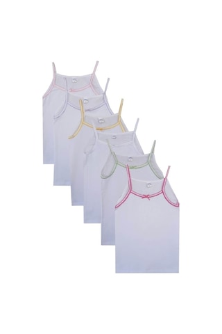 Seher Yıldızı İp Askılı Penye Pamuklu Kız Çocuk Atlet 6'lı - Beyaz