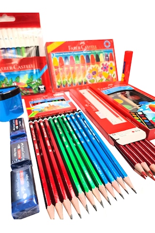 Faber Castell 9 Çeşit Okul Kırtasiye Seti Kalem Boya Silgi Seti