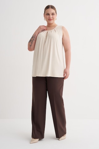 Pile Detaylı Örme Bluz-6237 Krem