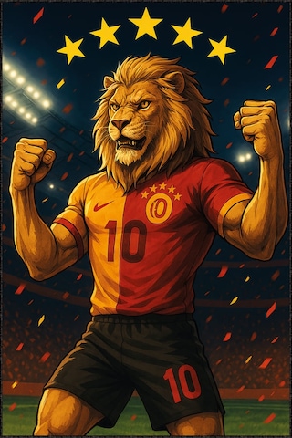Sarı Şampiyon Aslan 5 Yıldız Kaymaz Taraftar Halısı Vh143 Sarı - Kırmızı