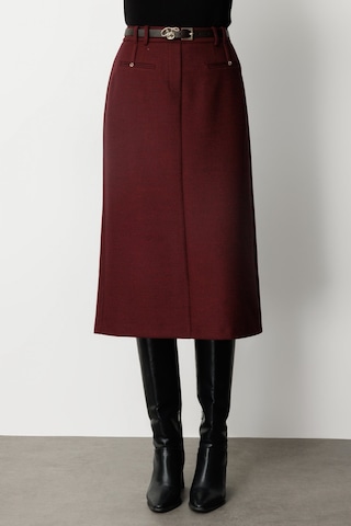 Ekol Kadın Beli Kemerli Yırtmaçlı Midi Etek 2009 Bordo Bordo