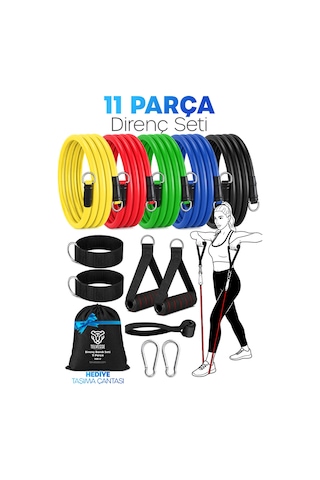 30 Kg Direnç Bandı Seti 11 Parça Çantalı Pilates Aerobik Egzersiz Barfiks Spor Lastiği Tüp Bant Tdb11 Çok Renkli