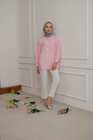 Moonsc Kadın Gömlek Regular Fit Tesettür Pembe