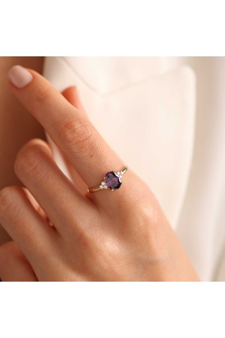 Ametist Taşlı Altın Yüzük T12551 Renkli