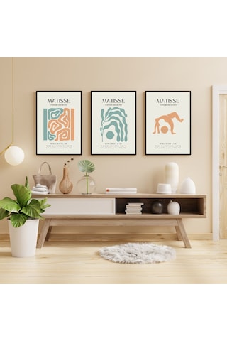 Matisse Turuncu Ve Yeşil'in Büyüsü Duvar Tablosu Çerçeveli 3'lü Set Siyah Renk 21 X 30 Boyut/ebat