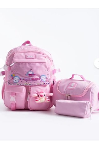 Trg Polo Pembe Roxyy Stiitch Kore Kawaaii Okul Çantası Seti Sırt Çantası + Beslenme Çantası + Kalemlik