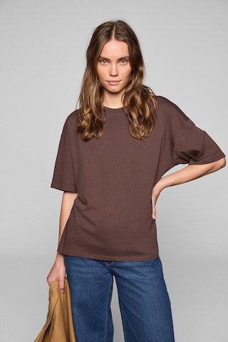Grımelange Lagertha Kadın %100 Organik Pamuklu Kalın Dokulu Oversize Fit Yuvarlak Yakalı Koyu Kahver Koyu Kahverengi