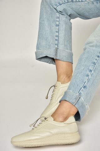 Fox Shoes Y999255803 Bej Hakiki Deri Kadın Spor Ayakkabı Sneakers Bej