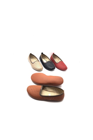 Hakiki Deri Hava Alabilir Delikli Taba Renk Hac Umre Tavaf Patiği Ve Ev Ayakkabısı Taba