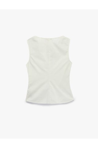 Koton Koton X Şahika Ercümen - Pamuklu Slim Fit Bisiklet Yaka Drape Detaylı Kolsuz Bluz Turuncu Desenli 6sak30148ew