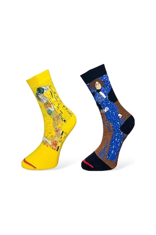 2'li Unısex Sanat Eseri Tasarımlı Esnek Nem Alabilen Pamuklu Spor Soket Çoraplar Çok Renkli