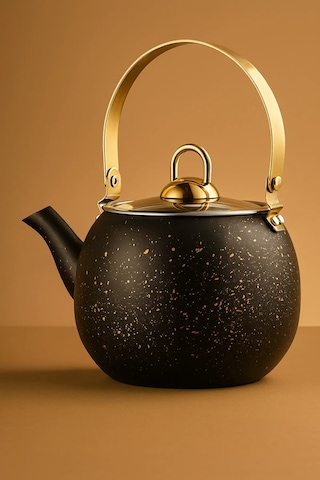 Yunusoğlu Home 1 Litre Gold Kulplu Siyah Granit Bitki Çay Demliği