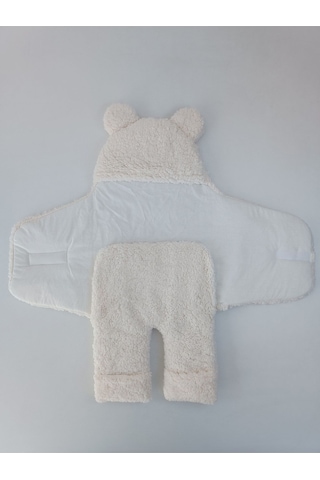 Bebek Dış Kundak Battaniyesi Welsoft Ekstra Uzun Kışlık Peluş Ayakları Açılabilen Uyku Tulumu 0-12ay Ekru