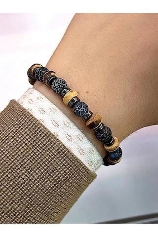 Nursaat 3'lü Doğal Taş Kehribar-Yeşim-Lapis-Kalsit-Dumanlı Kuvars-Sodalit Doğal Enerji Bilekliği Çok Renkli