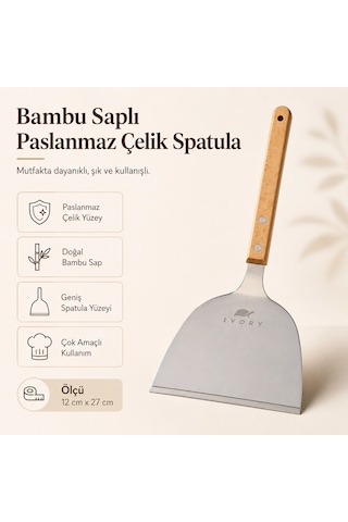 Bambu Saplı Paslanmaz Çelik Spatula Çok Renkli