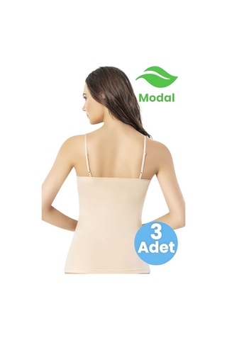 Tezzgelsin Kadın 3'lü İp Askılı Dantelli Modal Atlet Ten Rengi