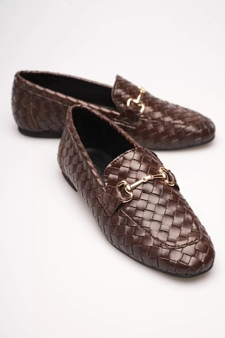 Roof Atelier Kadın Acı Kahve Örgü Desenli Toka Detaylı Loafer Ayakkabı - Hanly