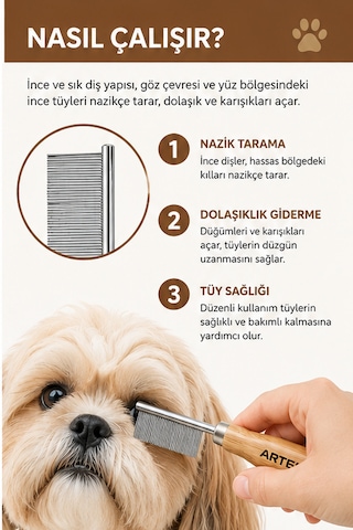 Artero Buddy Mini Kedi Köpek Göz Ve Yüz Çevresi Çapak Temizleme Ve Tarama Tarağı