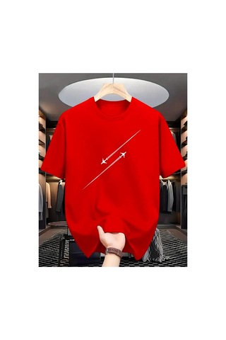 Medinenur Uçak Detaylı Basic T-shirt Kırmızı