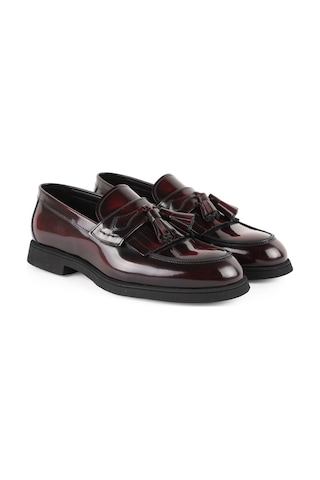 Libero L5919 Hakiki Açma Deri Erkek Loafer Ayakkabı - Püsküllü Klasik Model Bordo