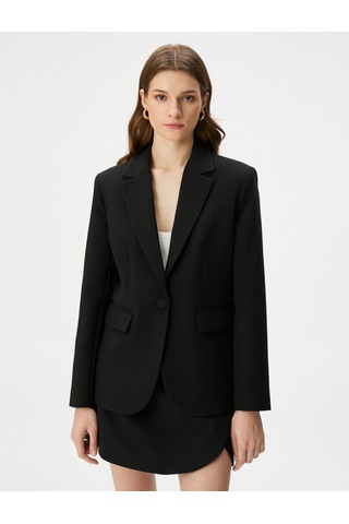 Koton Blazer Ceket Tek Düğmeli Kapaklı Cepli Siyah 4sak50010uw 4SAK50010UW999 Siyah