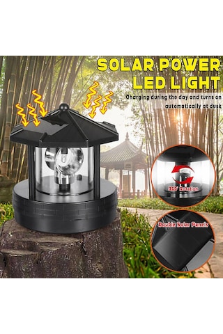Güneş Enerjili Deniz Feneri, Led Işıklı Dekoratif Döner Güneş Enerjili Duman Kulesi, Bahçe, Çim, Veranda İçin Su Geçirmez Ip 44 Led Güneş Enerjili Işık, Siyah Diğer