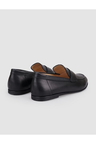 %100 Hakiki Deri Siyah Kadın Loafer Siyah