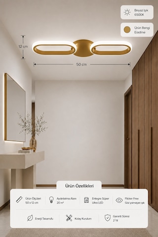 Hilton 2'li Led Plafonyer Avize Beyaz Işık Eskitme