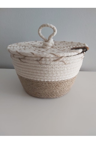 Kapaklı Hasır Sepet Saklama Kutusu Düzenleyici - 20x12 cm