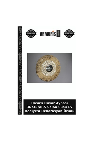 Hasırlı Duvar Aynası 3natural-5 Salon Süsü Ev Hediyesi Dekorasyon Ürünü Naturel