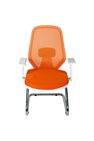 Ofisbazaar Dali Beyaz Fileli Misafir Koltuğu Ergonomik Toplantı Ve Bekleme Koltuğu Turuncu Turuncu