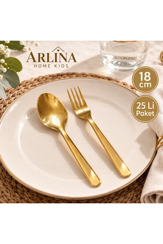 25 Kişilik Gold Plastik Çatal-kaşık Seti 50 Parça Gold - Krem