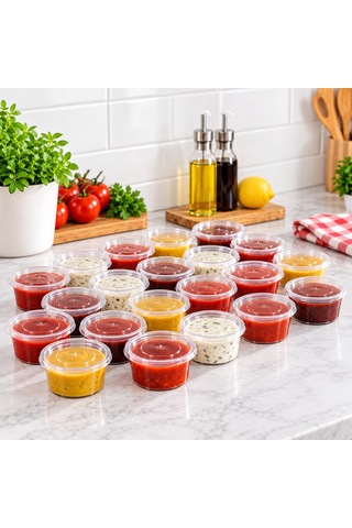 25 Adet Kapaklı Sosluk Saklama Kabı Şeffaf Mini Sos Kabı Et Kemik Suyu Ve Buzluk Kabı