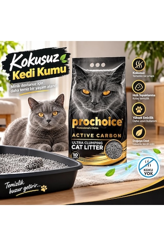 Prochoice Ultra Clumping Aktif Karbonlu Bentonit Kedi Kumu 10 L Kokusuz, Ekstra Güçlü Topaklanan