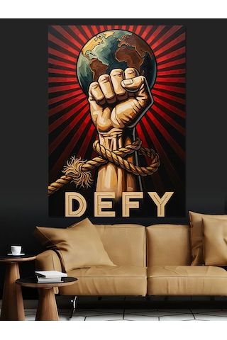 Dünyayı Sıkan El Posteri Dekoratif Kanvas - Mdf Ahşap Tablo