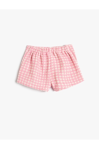 Koton Tüvit Şort Süs Düğme Detaylı Kazayağı Desenli Pembe Desenli 3smg40056aw Pembe
