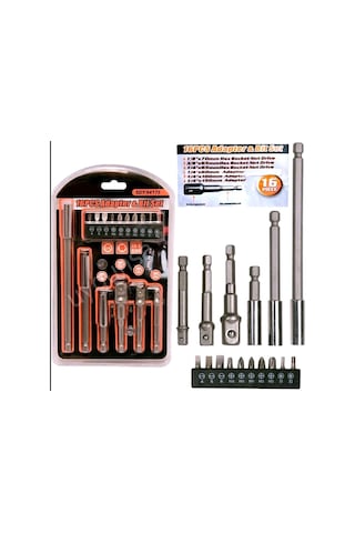 Bits Uç Bağlantı Adaptör Seti Lokma Bağlantı 16 Parça Tornavida U