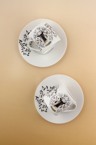 Christmas Deer İki Kişilik Porselen Kahve Fincan Takımı Beyaz