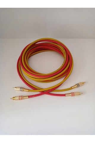 El Yapımı Rca Kablosu %100 Bakır Amfi Ses Aktarım Kablosu Sarı K - 5 Metre